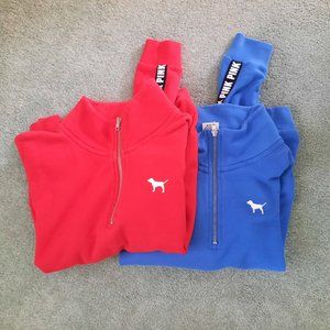 VS PINK Logo Stripe Sleeve Half Zip Over-sized Pullover Bundle Small